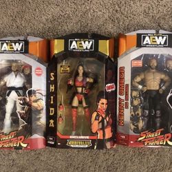 AEW Unrivaled Figures Limited Edition Matt Jackson Kenny Omega Street Fighter And Hikaru Shida 