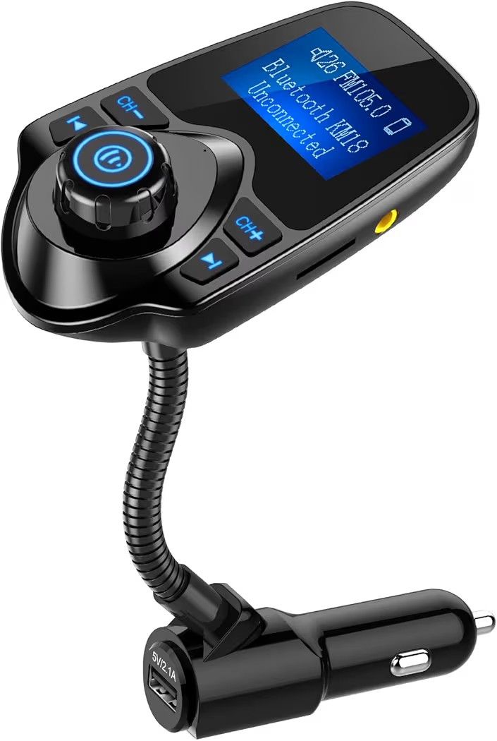Nulaxy Car Bluetooth FM Transmitter [2024 Upgraded], 1.44" Display Flexible Gooseneck, Handsfree Call Wireless Music Stereo Audio Player Radio Adapter