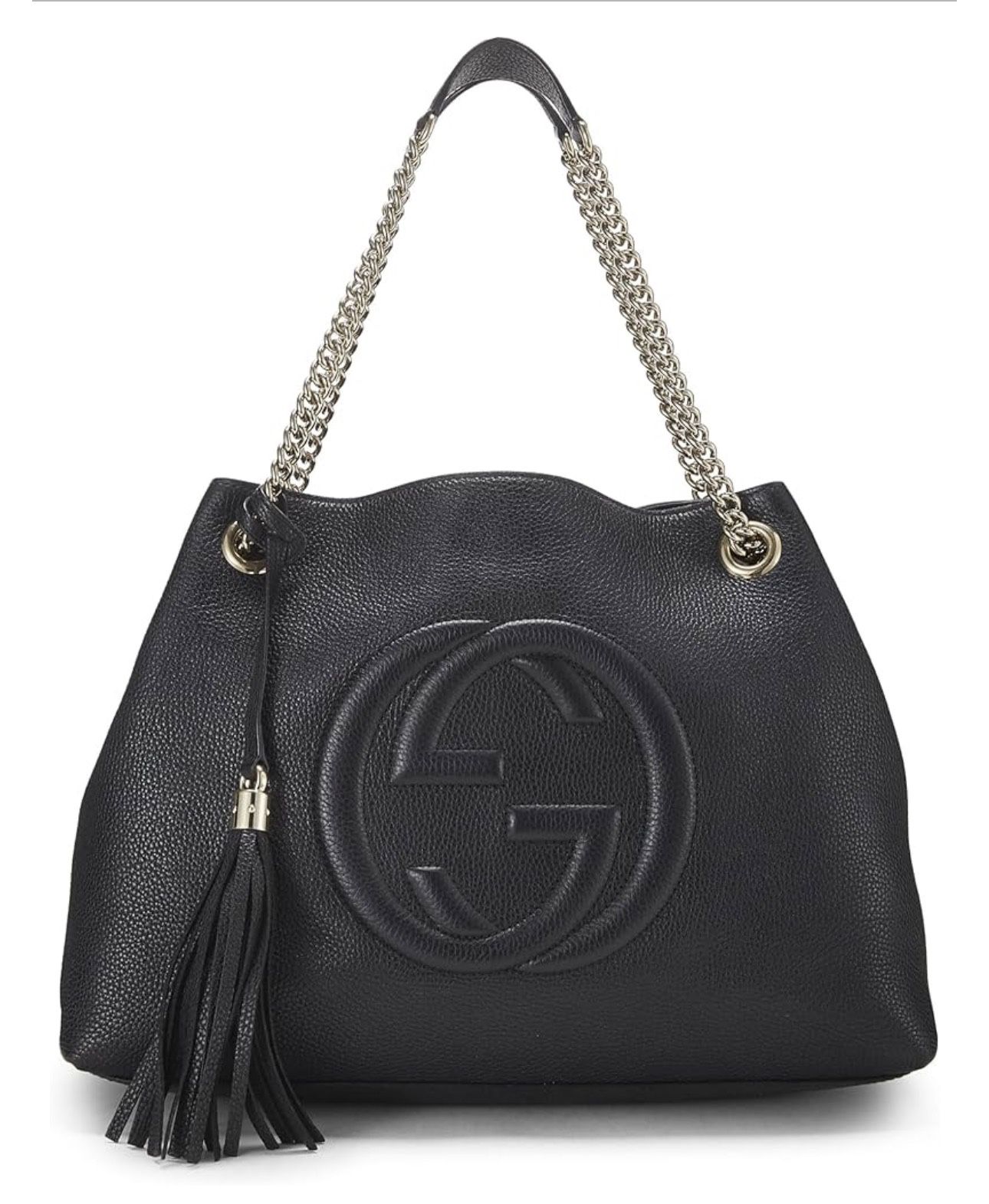 Gucci Pre-Loved Black Leather Soho Chain Tote, Black