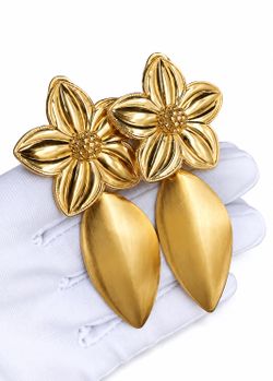 Large Gold-Tone Flower Statement Earrings for Women