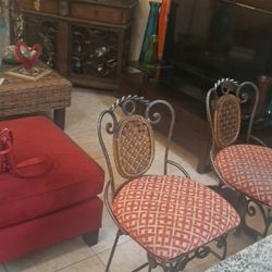 MOVE OUT SALE- Pair of Wrought Iron Swivel Bar Stools – Rattan Back – 30” Seat Height