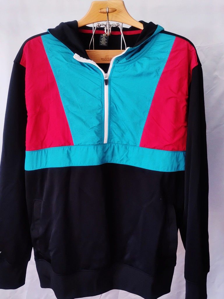 Xersion Hoodie Men's XXL Black Aqua Red Colorblock Pullover Half Zip

