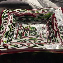 Beautiful square, fused Hand Made art glass dish, likely a trinket dish