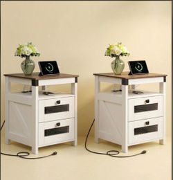 Set of two nightstands with charger station. Brand new in box