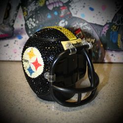 Custom rhinestone Steelers football helmet piggy bank