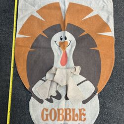 Gobble Thanksgiving 28x40 Double Sided Burlap Flag 