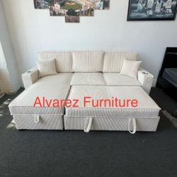 Pull Out Bed Sofa Bed In Corduroy Fabric Beige Or Light Grey $449 
