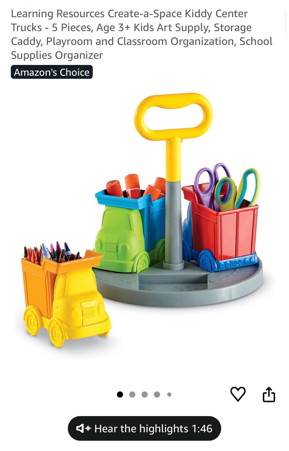 Learning Resources Create-a-Space Kiddy Center Trucks - 5 Pieces, Age 3+ Kids Art Supply, Storage Caddy, Playroom and Classroom Organization, School S