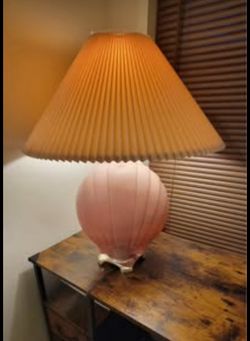 Vintage Pink Glass Shell Table Lamp with Pleated Shade