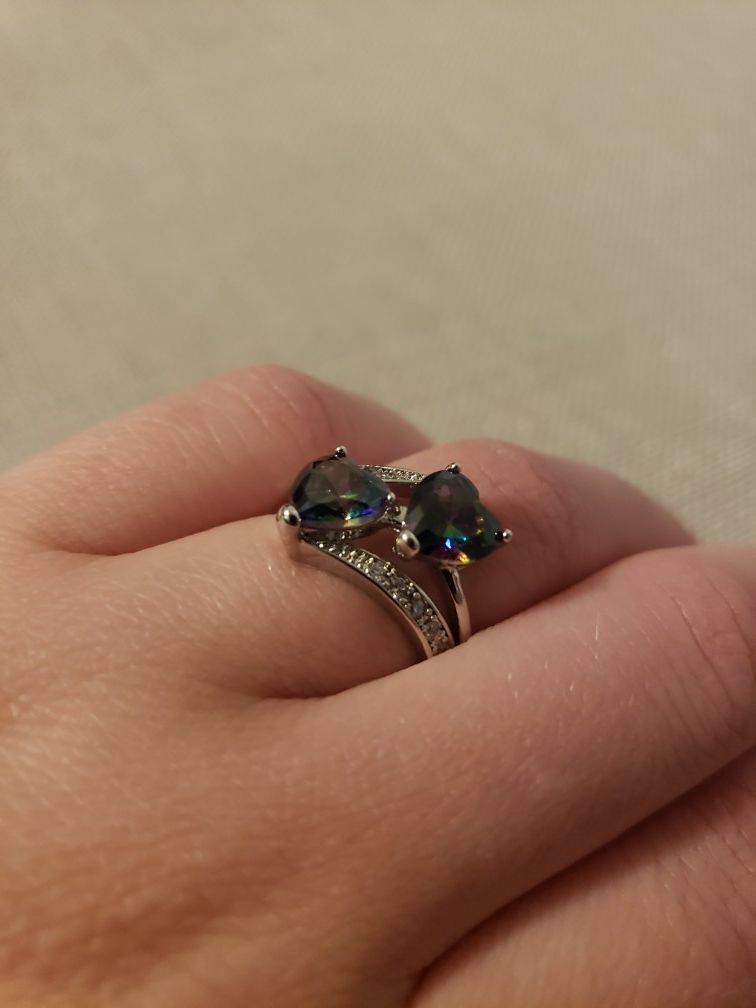 Multicolored Double Hearted Sterling Silver 925 Ring