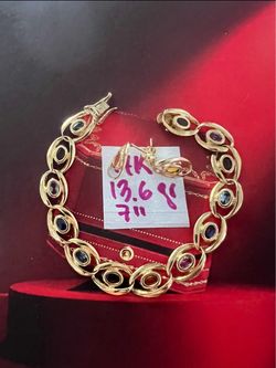 For Wedding Set 14K Solid Gold Bracelet 7 Inches Long and Earring 13.6Gr Total Weight