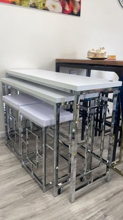 Juego de mesa multiusos de altura de mostrador blanco con puerto USB 