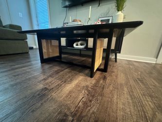 Modern Black Coffee Table w/ Cane Accent Panels