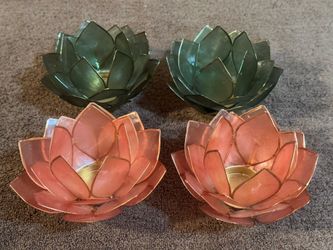 Set of 2 Pink or Green Capiz Shell Lotus Candle Holders - $10 per Set of 2