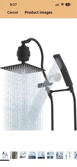 Hibbent All Metal 10'' Filtered Rainfall Shower Head Combo, High Pressure Handheld Shower Wand, 12'' Adjustable Extension Arm, 20 Stage Shower Filter,