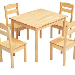Kids Wood Table & 4 Chair Set, 5 Pieces Children Activity Table & Chairs, Ideal for Reading, Arts, Crafts, Snack Time, Kids Furniture, Toddler Table 