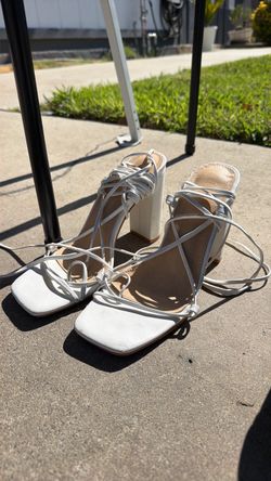 White tie lace heels