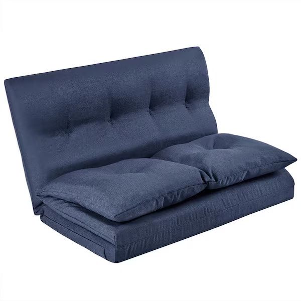 39.37 in Polyester Square Arm Soft Fabric Folding Chaise Lazy Straight Sofa Lounge Couch, Blue 