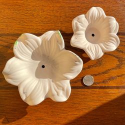 Ceramic Bisque Figure Flower Candle base set of 2