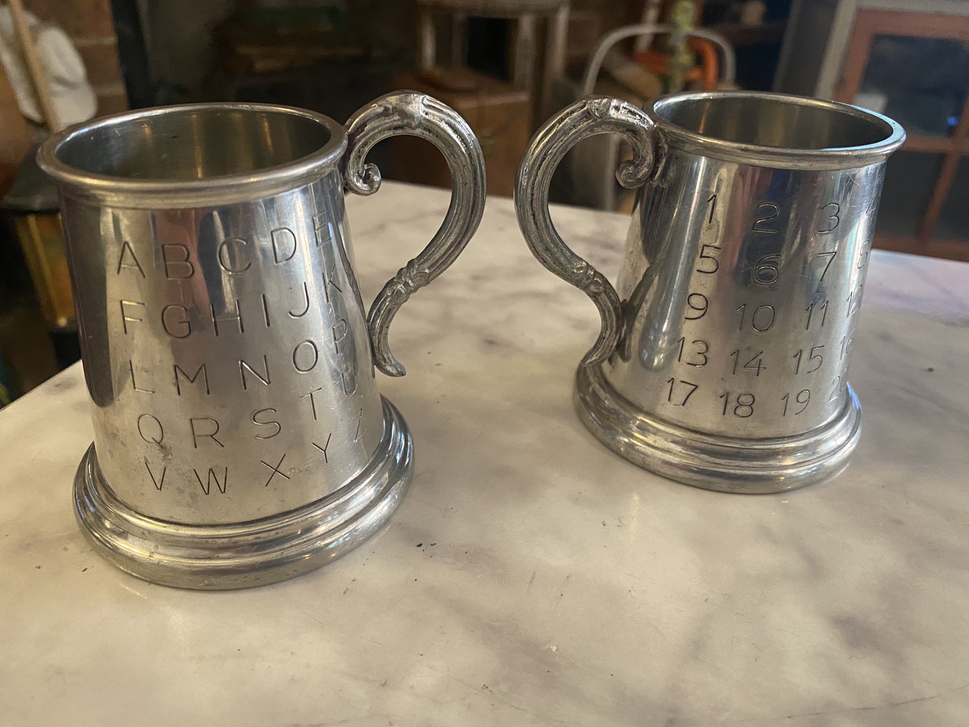 Vintage Children’s English Pewter ABC/123 Cups