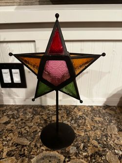 Stained Glass Moroccan Star Candle Holder - New