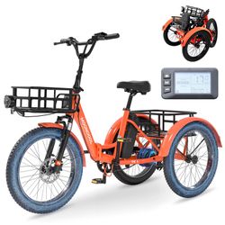 MOONCOOL Folding Electric Tricycle for Adult E-Trike Fat Tire w/ LCD Display