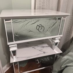 Set of 2 Marble And Mirror Nightstands