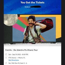 Camilo Concert Tickets - Miami - September 10, 2022