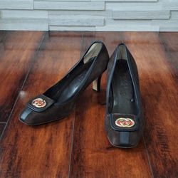 Vintage Gucci Brown Suede Heels GG Logo Web Stripe Pumps Size EU 37.5 / US 7.5
