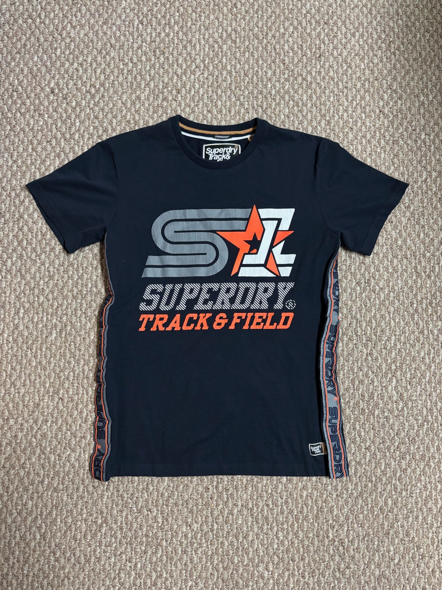 Superdry Track & Field Navy Blue And Orange Streetwear Graphic T-Shirt