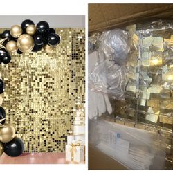  24 Pcs Light Gold Shimmer Wall Backdrop Panels - 4 FT x 6 FT Light Gold Sequin Backdrop for Birthday Graduation Hom