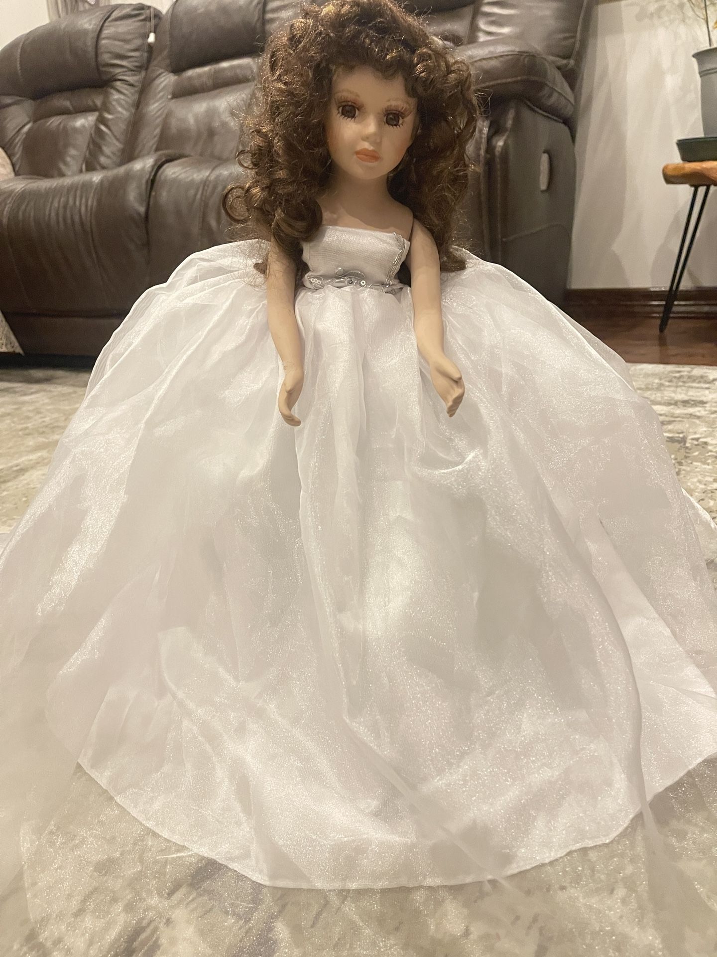 Beautiful Porcelain large doll in White Beautiful Wedding Dress