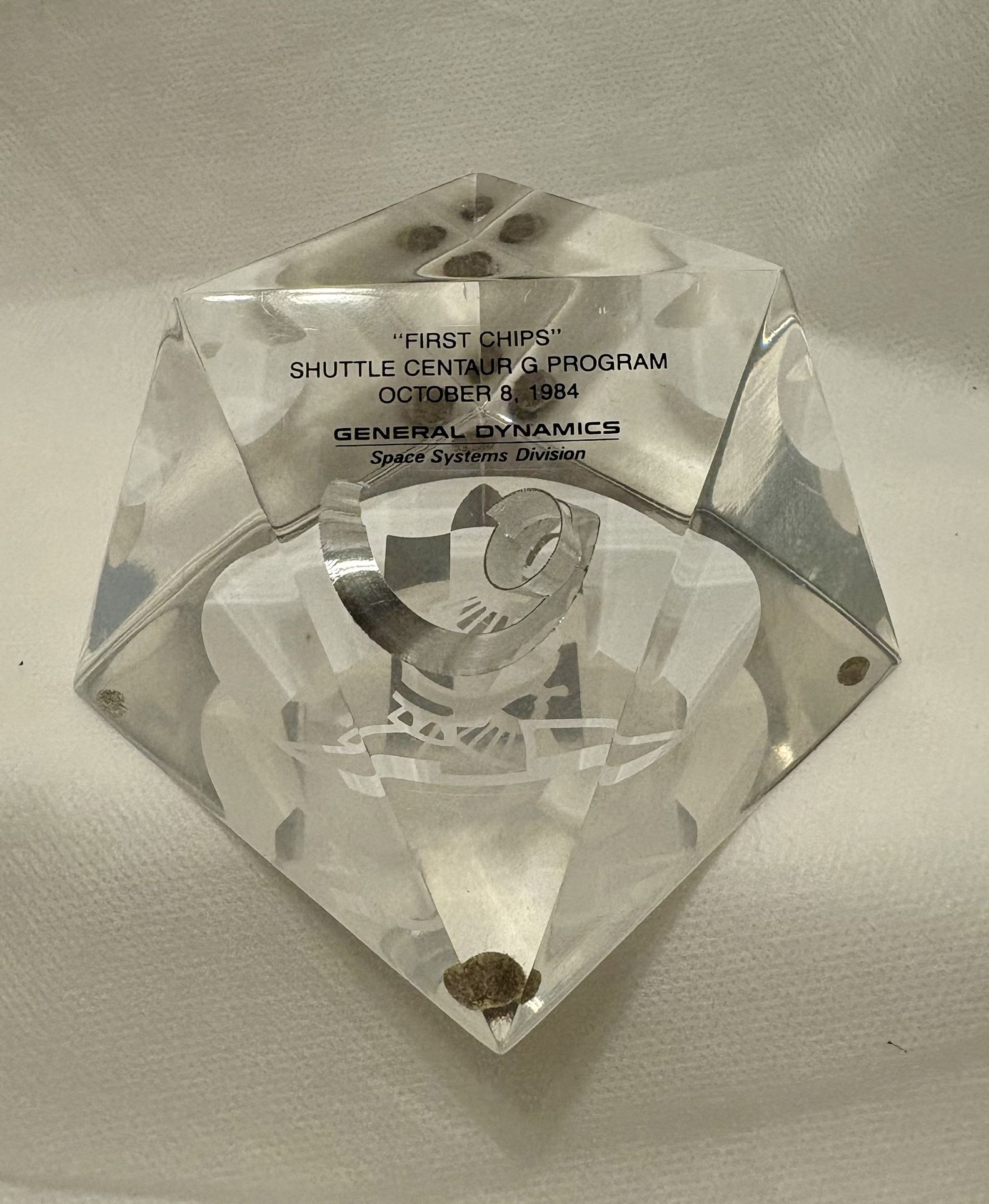 General Dynamics Space Systems Division Crystal Paperweight