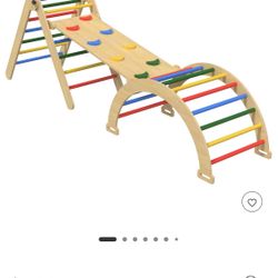 Huxxion 3 in 1 Pikler Triangle Set, Wooden Jungle Gym, Climbing Toys for Toddlers 1-3 Inside. Missing one block that can be replaced. Used in good con