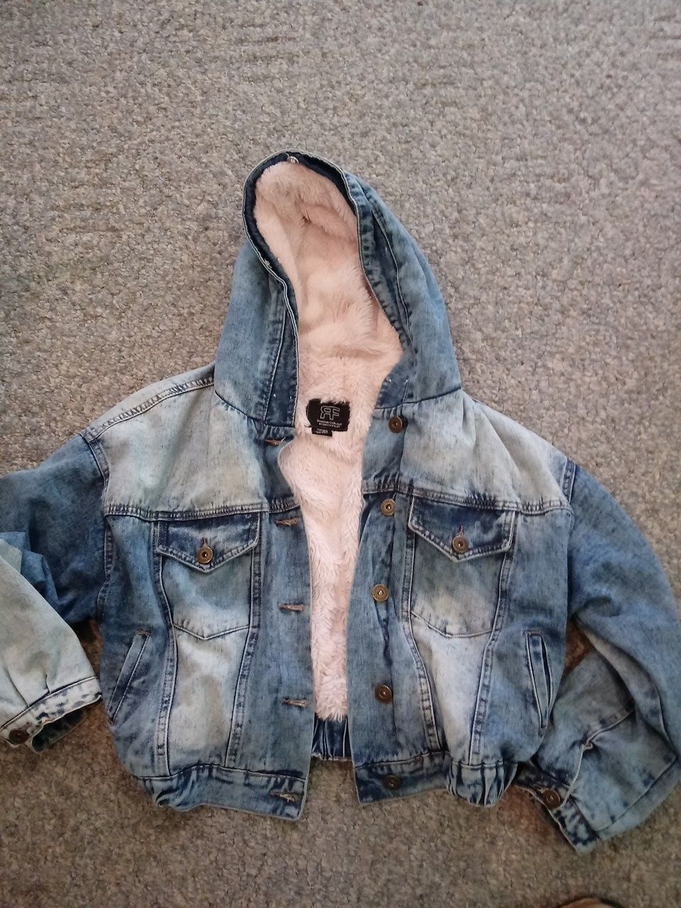 Girls HOODED JEAN JACKET LIGHT PINK FUR LINING SIZE S