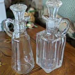 Two Vintage Clear Glass Cruets~Sold Together 