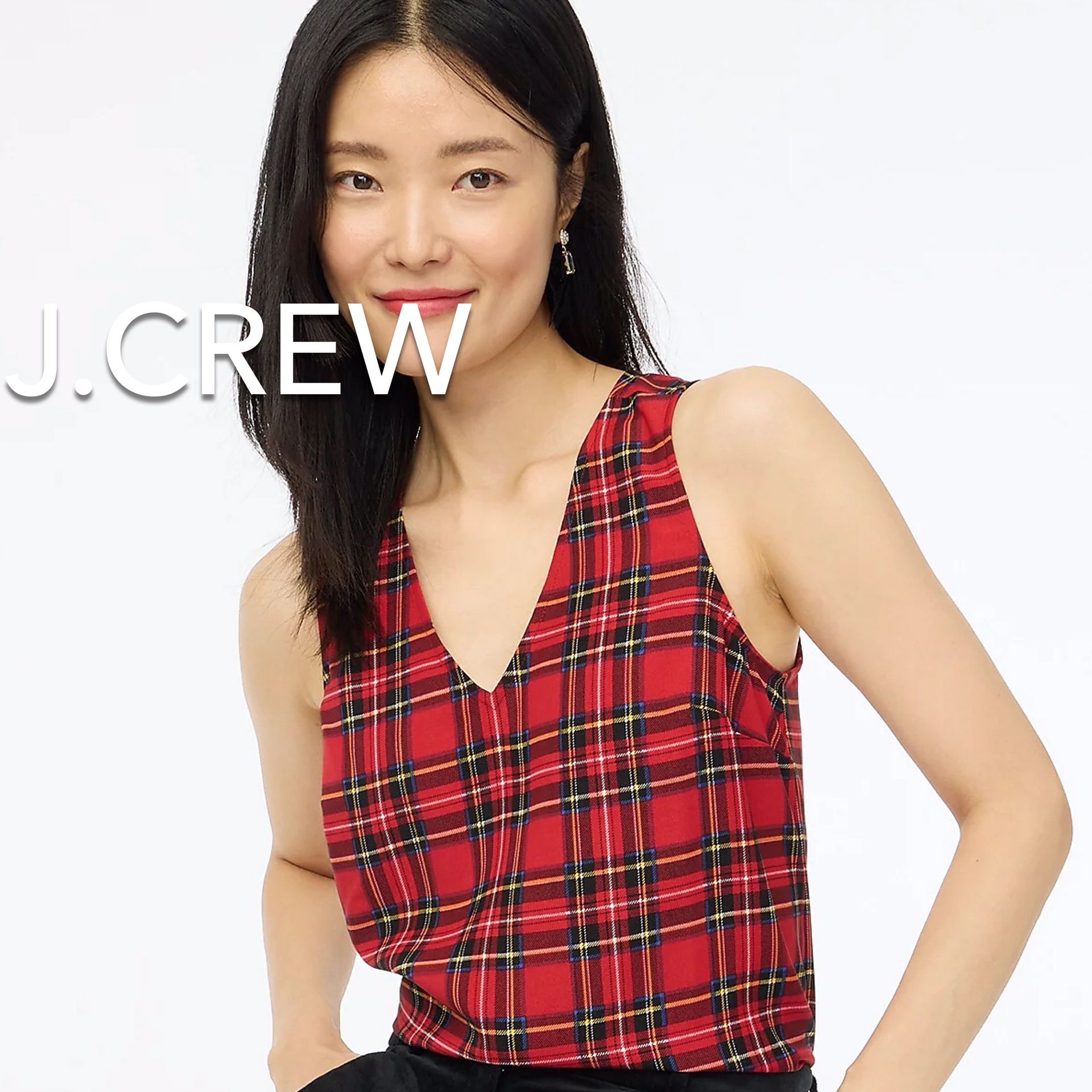 (NEW) (3 SIZES AVAILABLE) WOMEN’S J.CREW FACTORY TARTAN SLEEVELESS BLOUSE - SIZES: SMALL, MEDIUM AND LARGE (MSRP: $79.50)
