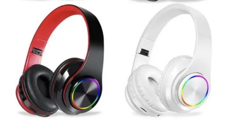 Wireless Bluetooth headphones with 7 color LED light- Red & Black or all white options 