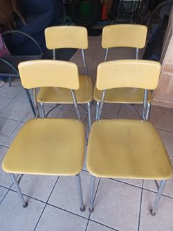 Heywood Wakefield Woodite Adult Chairs - Chrome & Yellow Set of 4