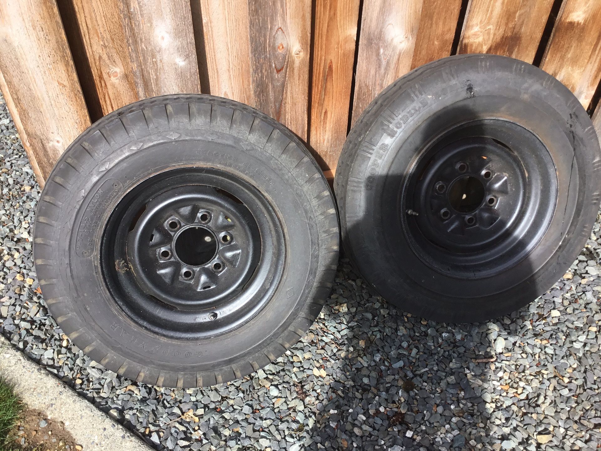 Trailer tires one like new and shows little cracks but both are 10 ply