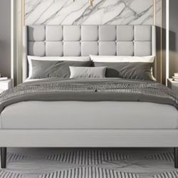 Queen Bed Frame & Headboard , Light Gray Brand New