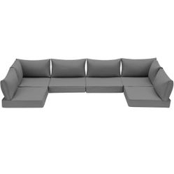 HOMREST Outdoor Replacement Cushions for Patio Furniture,Water-Repellent Sofa Cushion for 6-Seat Rattan Wicker Sectional Patio Conversation Sets,14-Pi
