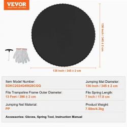 Replacement Trampoline Mat, Jumping Mat Fits 13ft Frame, Universal Jumping Mat for 13ft Round Trampoline, Reinforce UV-Resistant Mat with Spring Tool 
