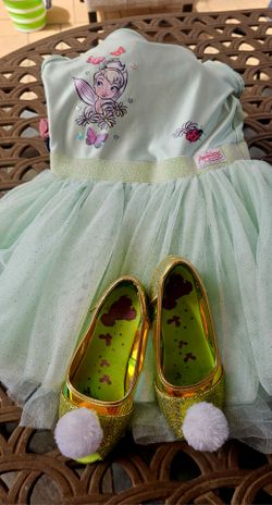 Disney store tinkerbell Tutu Dress 5/6  and shoes 11/12