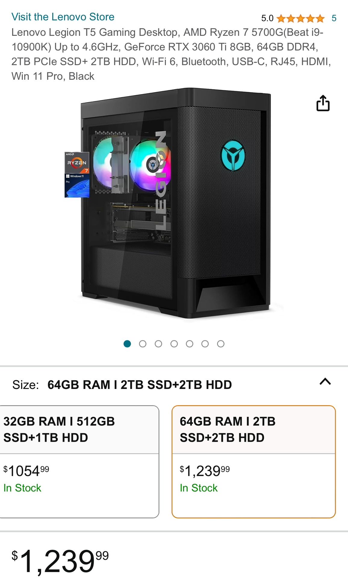 Gaming PC Lenovo Legion Tower AMD Gaming Desktop AMD Ryzen