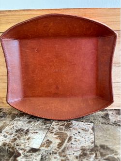 Vtg COLE HAAN Leather Valet Tray Catchall Desk Organizer Mens Key Coin Dish Tan