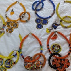 Handmade African Necklace, Earrings, Bracelet Set - Multiple Colors