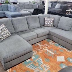 New Gray Ashley Brand Double Chaise Sectional Sofa Couch 
