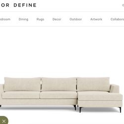 Beautiful oat-colored 3-seat right chaise sectional sofa from Interior Define (The Asher) in excellent condition. 
