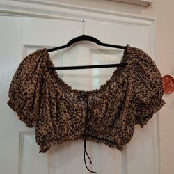Cheetah Peasant Top
